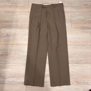 NWT Brooks Brothers Wool Pleated Trouser Dress Pants Taupe Brown 33x30